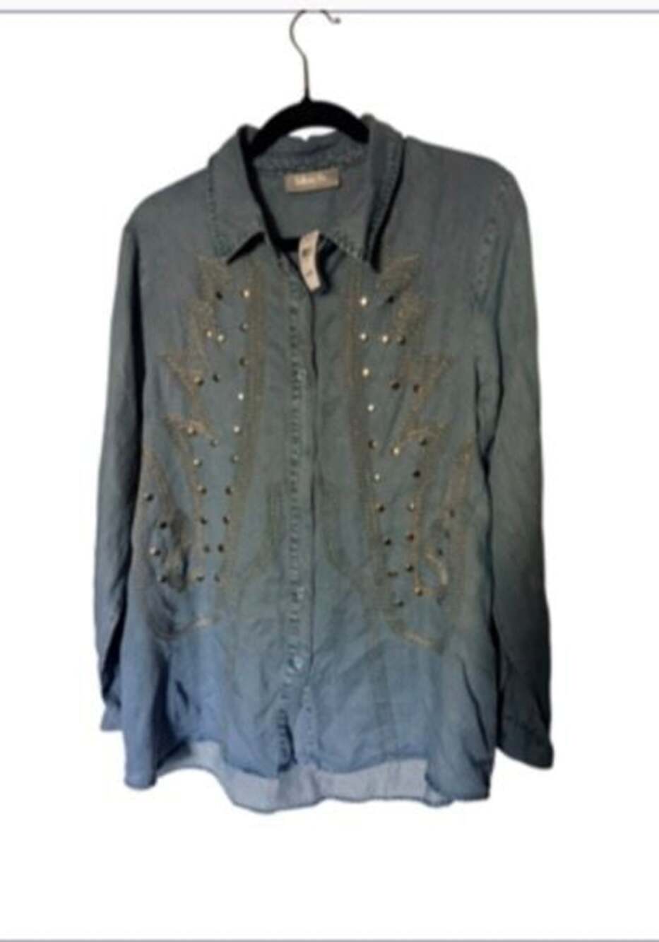 NWT blueb. Studded Embroidered Denim Western Shirt